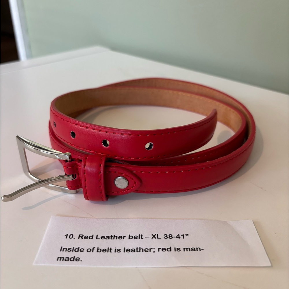 Milano Red Skinny Belt XL 38-41 Minimalist Silver Buckle - Picture 3 of 7